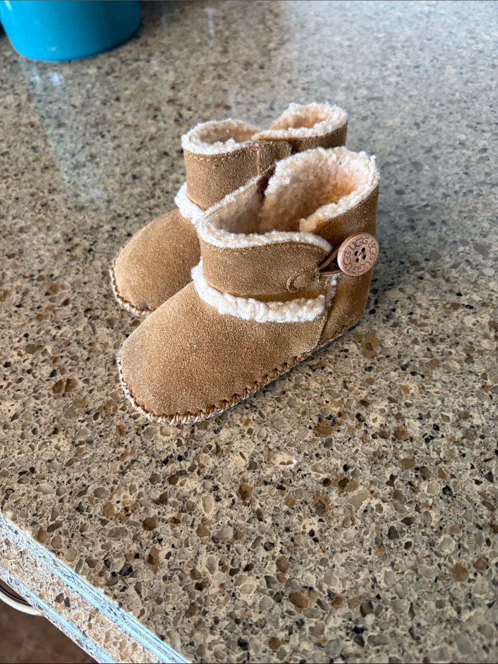 UGG Toddler Chestnut Suede Shearling-Trim Booties